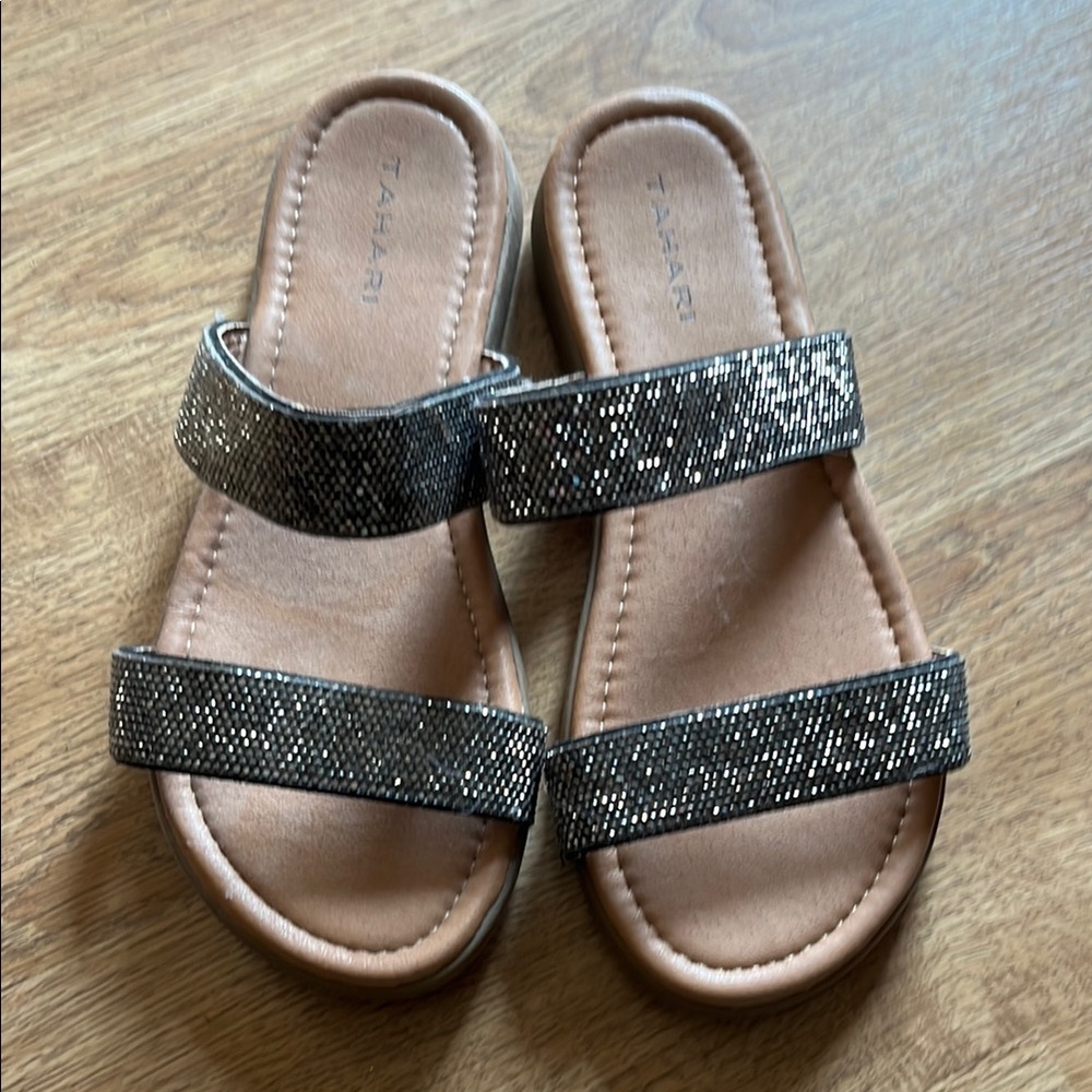 Tahari Black Glitter Sandals